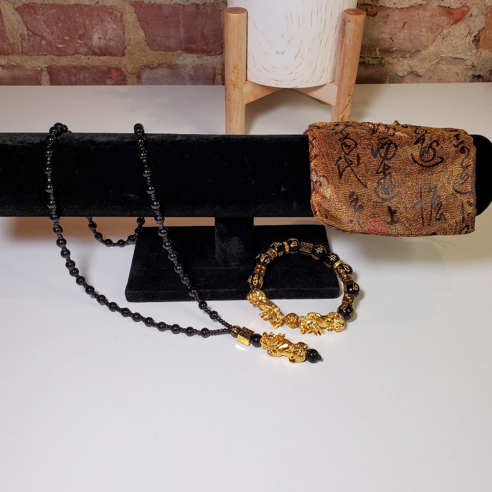 Feng Shui Black Obsidian necklace bracelet set